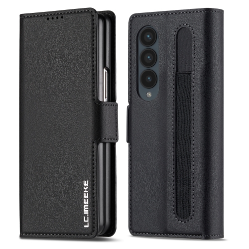 

For Samsung Galaxy Z Fold3 5G LC.IMEEKE L1 Series Frosted Fine Texture PU Phone Case with Pen Slot, Pen Not Included(Black)