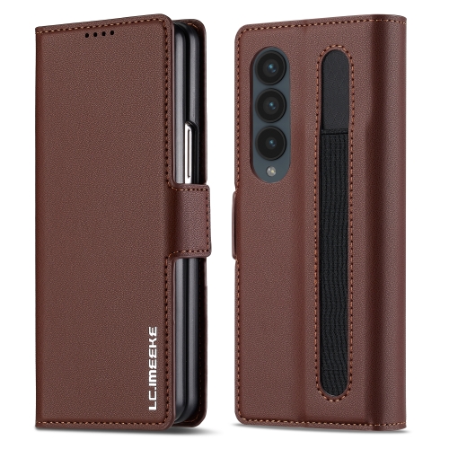 

For Samsung Galaxy Z Fold4 LC.IMEEKE L1 Series Frosted Fine Texture PU Phone Case with Pen Slot, Pen Not Included(Brown)