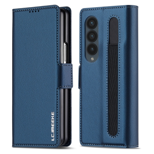 

For Samsung Galaxy Z Fold4 LC.IMEEKE L1 Series Frosted Fine Texture PU Phone Case with Pen Slot, Pen Not Included(Blue)