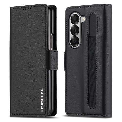 

For Samsung Galaxy Z Fold6 LC.IMEEKE L1 Series Frosted Fine Texture PU Phone Case with Pen Slot, Pen Not Included(Black)