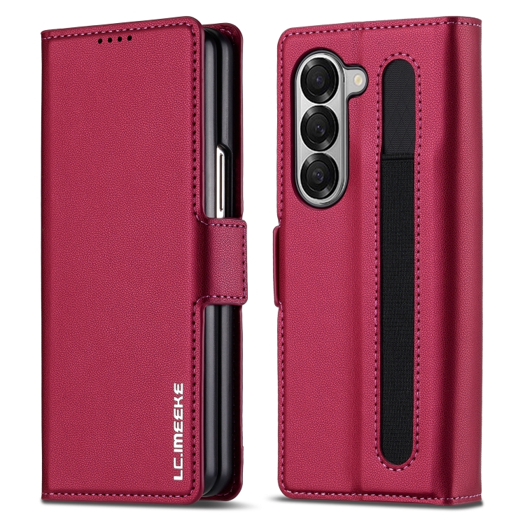 

For Samsung Galaxy Z Fold6 LC.IMEEKE L1 Series Frosted Fine Texture PU Phone Case with Pen Slot, Pen Not Included(Red)