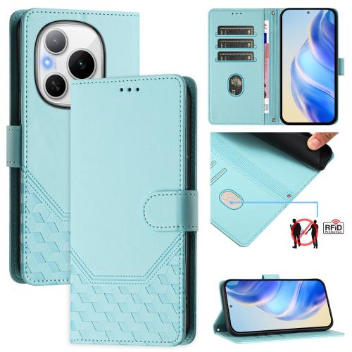 

For Honor Power 5G Honeycomb Embossing RFID Leather Phone Case(Mint Green)