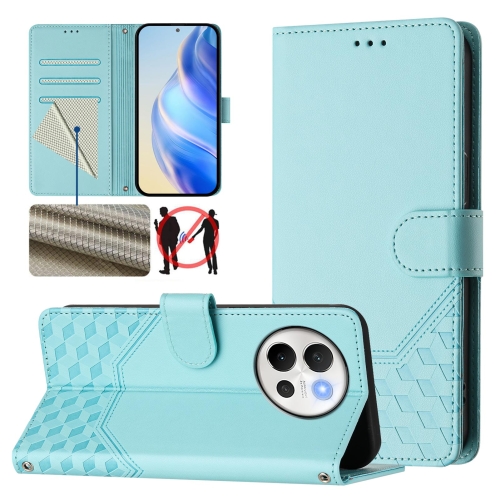 

For vivo V40 Lite 5G / V30e 5G Global Honeycomb Embossing RFID Leather Phone Case(Mint Green)