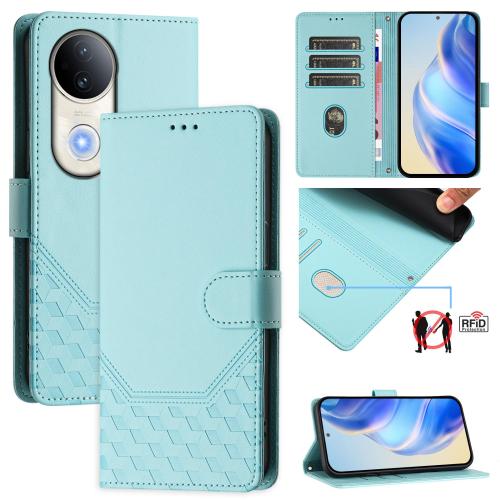 

For vivo S20 5G Honeycomb Embossing RFID Leather Phone Case(Mint Green)