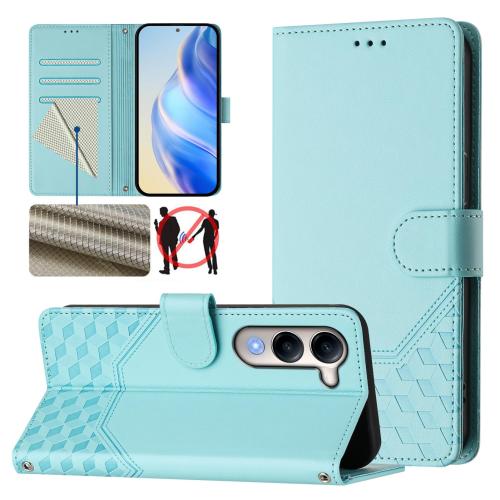 

For vivo Y29s 5G / Y04 4G Global Honeycomb Embossing RFID Leather Phone Case(Mint Green)