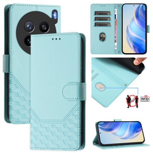 

For vivo X200s 5G Honeycomb Embossing RFID Leather Phone Case(Mint Green)