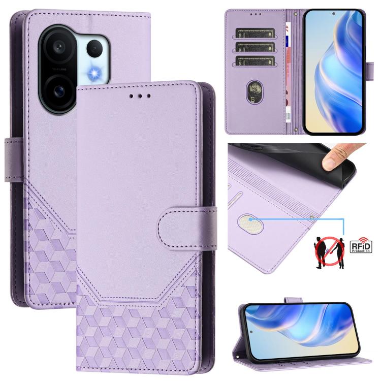

For vivo S30 Pro mini Honeycomb Embossing RFID Leather Phone Case(Light Purple)