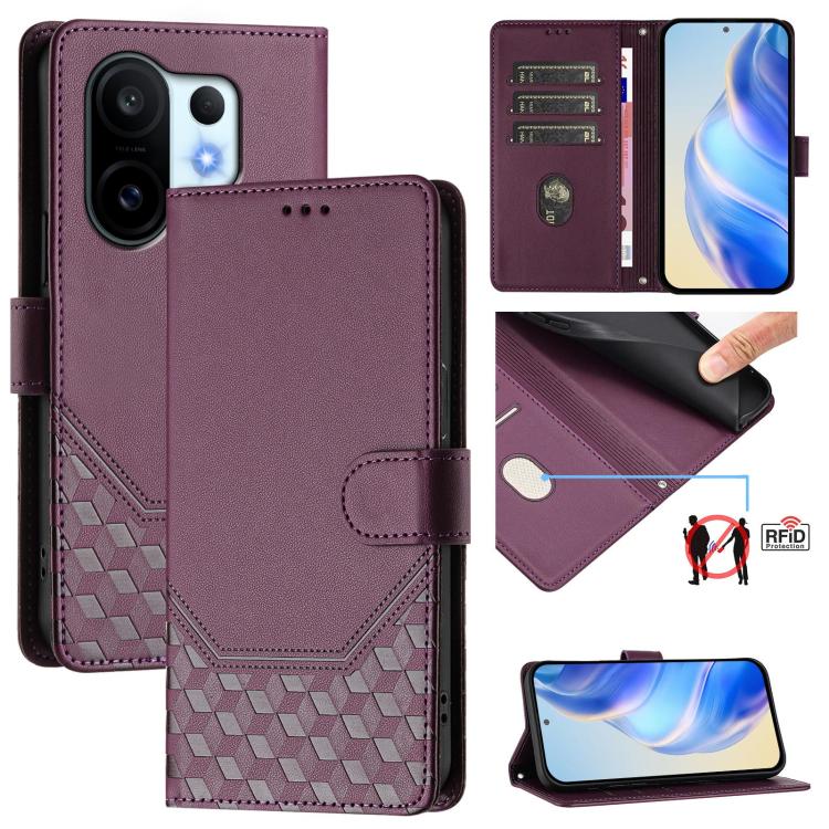 

For vivo S30 Pro mini Honeycomb Embossing RFID Leather Phone Case(Violet)