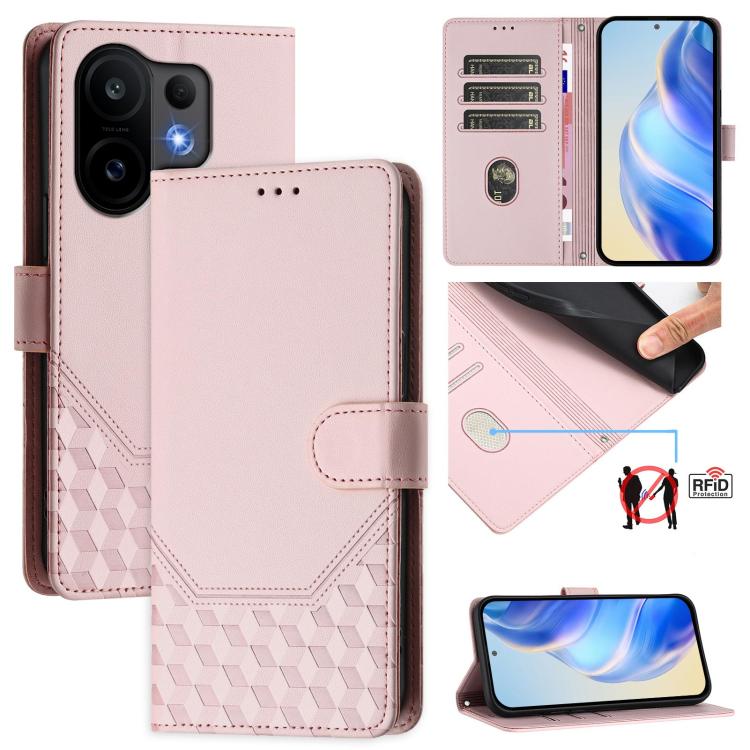 

For vivo S30 Honeycomb Embossing RFID Leather Phone Case(Pink)