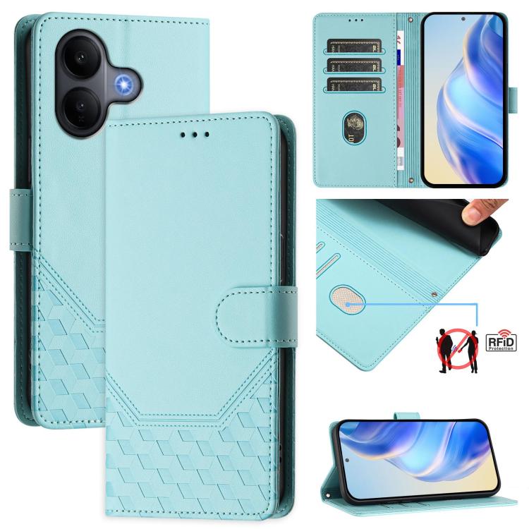 

For vivo V60 Lite 5G Global Honeycomb Embossing RFID Leather Phone Case(Mint Green)