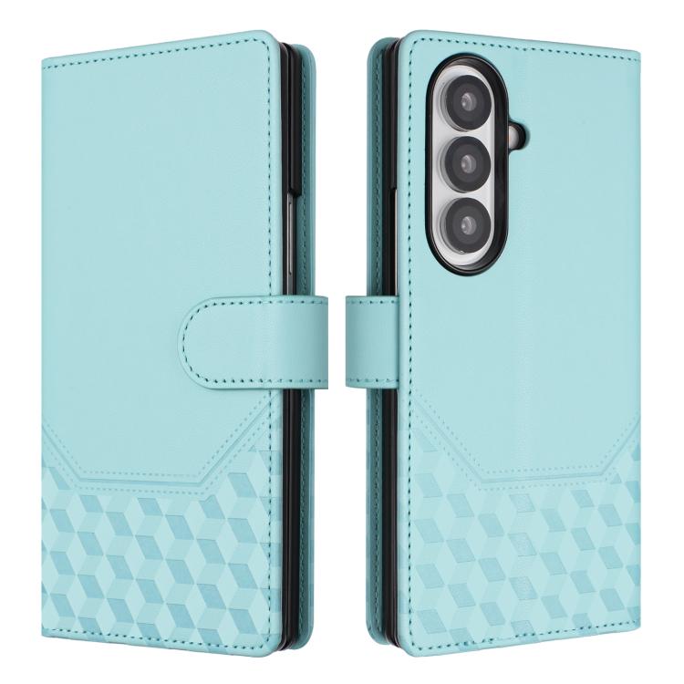 

For Samsung Galaxy Z Fold7 5G Honeycomb Embossing RFID Leather Phone Case(Mint Green)