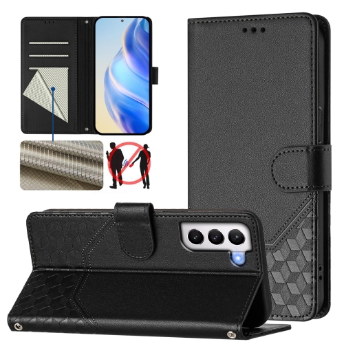 

For Samsung Galaxy S21 5G Honeycomb Embossing RFID Leather Phone Case(Black)