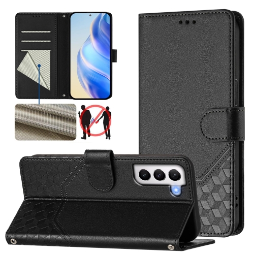 

For Samsung Galaxy S21+ 5G Honeycomb Embossing RFID Leather Phone Case(Black)