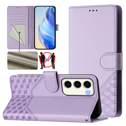 

For Samsung Galaxy S23 5G Honeycomb Embossing RFID Leather Phone Case(Light Purple)