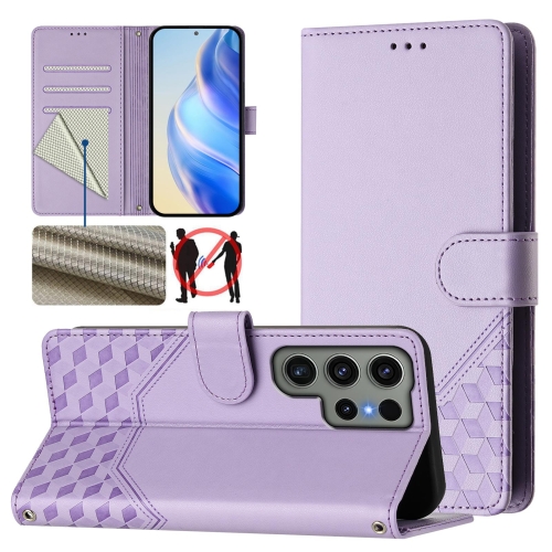 

For Samsung Galaxy S23 Ultra 5G Honeycomb Embossing RFID Leather Phone Case(Light Purple)