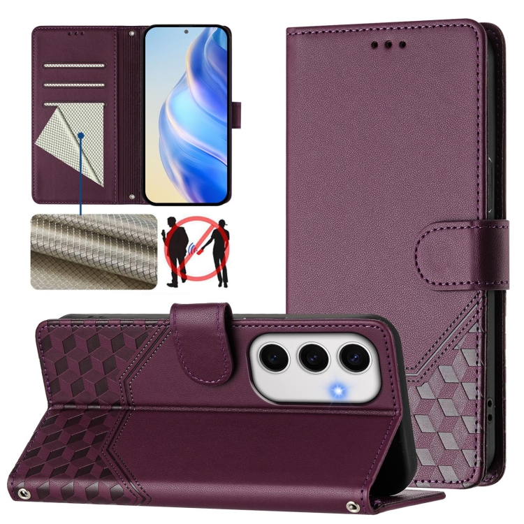 

For Samsung Galaxy S24 FE 5G Honeycomb Embossing RFID Leather Phone Case(Violet)