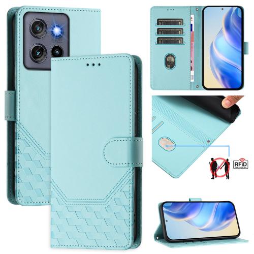 

For Motorola Moto G Stylus 5G 2025 Honeycomb Embossing RFID Leather Phone Case(Mint Green)