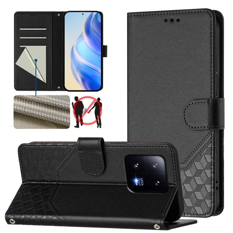 

For Xiaomi 13 Pro 5G Honeycomb Embossing RFID Leather Phone Case(Black)