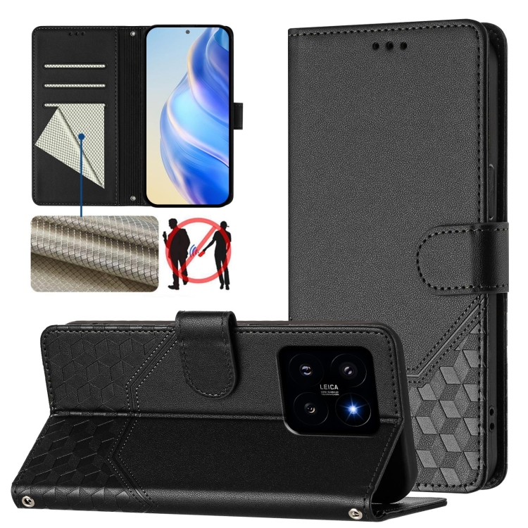 

For Xiaomi 14 Honeycomb Embossing RFID Leather Phone Case(Black)