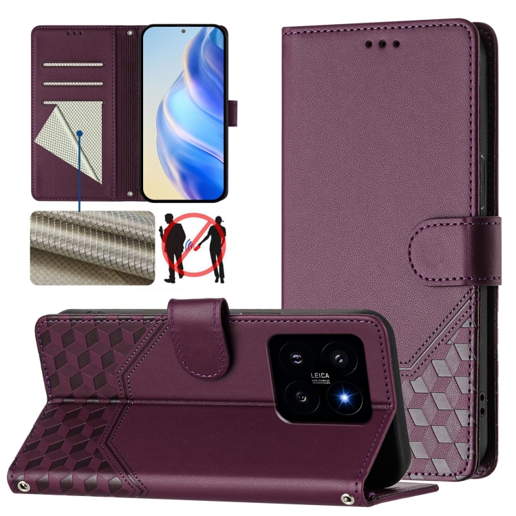

For Xiaomi 14 Honeycomb Embossing RFID Leather Phone Case(Violet)