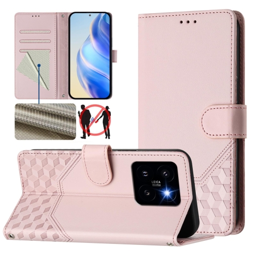 

For Xiaomi 14 Pro 5G Honeycomb Embossing RFID Leather Phone Case(Pink)