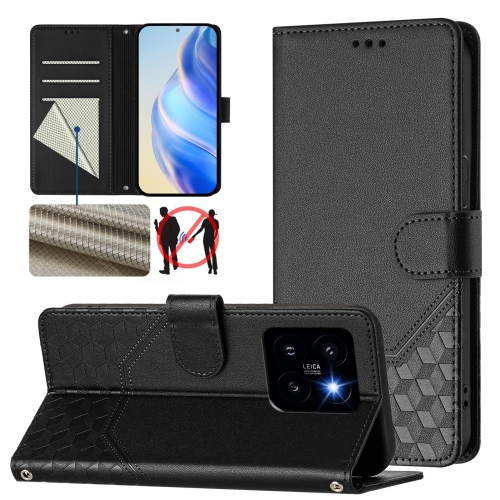 

For Xiaomi 14 Pro 5G Honeycomb Embossing RFID Leather Phone Case(Black)