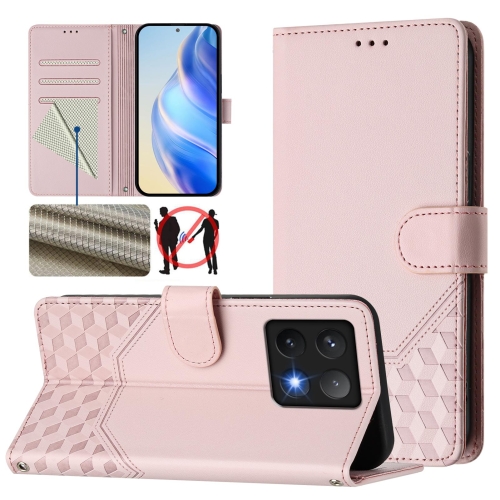 

For Xiaomi 14T Honeycomb Embossing RFID Leather Phone Case(Pink)