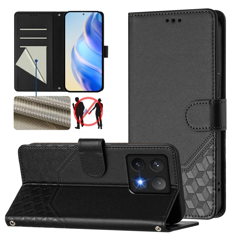 

For Xiaomi 14T Pro Honeycomb Embossing RFID Leather Phone Case(Black)