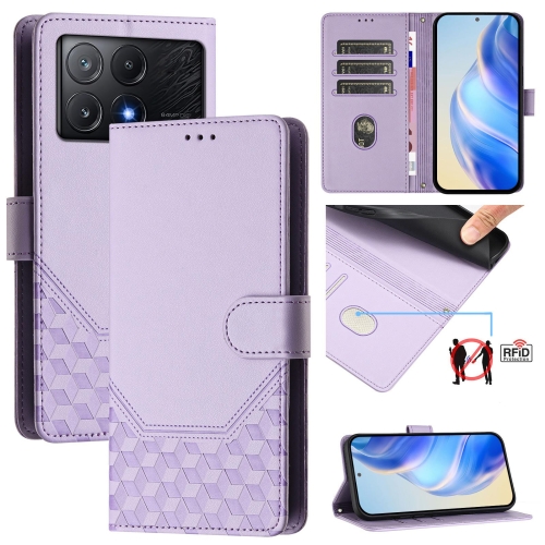 

For Xiaomi Poco X6 Pro / Redmi K70E Honeycomb Embossing RFID Leather Phone Case(Light Purple)