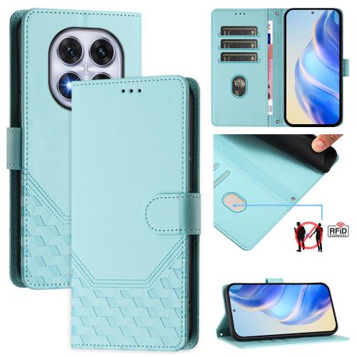 

For Xiaomi Poco X7 5G / Redmi Note 14 Pro 5G Honeycomb Embossing RFID Leather Phone Case(Mint Green)