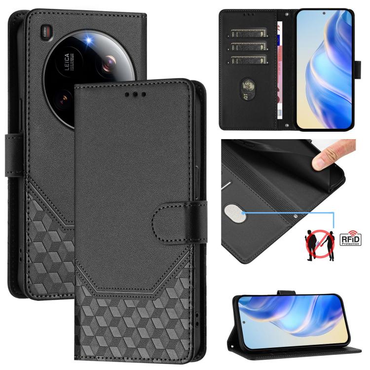 

For Xiaomi 15 Ultra Honeycomb Embossing RFID Leather Phone Case(Black)