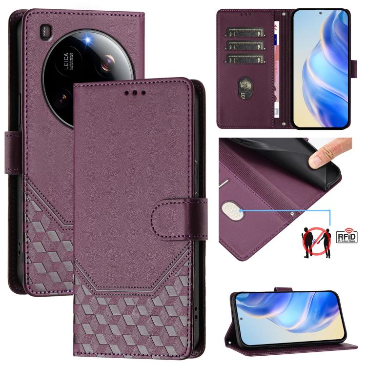 

For Xiaomi 15 Ultra Honeycomb Embossing RFID Leather Phone Case(Violet)