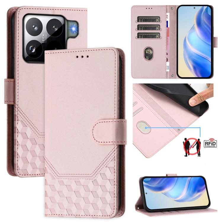 

For Xiaomi 15S Pro 5G Honeycomb Embossing RFID Leather Phone Case(Pink)