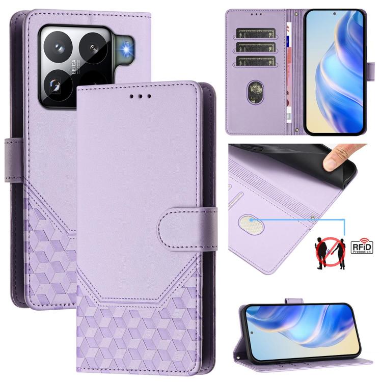 

For Xiaomi 15S Pro 5G Honeycomb Embossing RFID Leather Phone Case(Light Purple)
