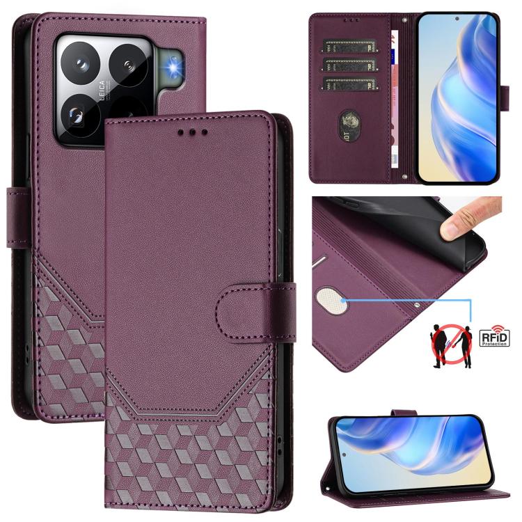 

For Xiaomi 15S Pro 5G Honeycomb Embossing RFID Leather Phone Case(Violet)