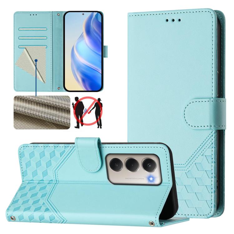

For Redmi 15 5G Global / 15 4G SEA 169.5mm Honeycomb Embossing RFID Leather Phone Case(Mint Green)