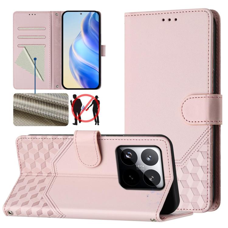

For Xiaomi 15T 5G Honeycomb Embossing RFID Leather Phone Case(Pink)