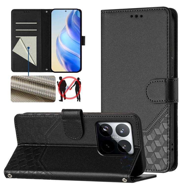 

For Xiaomi 15T 5G Honeycomb Embossing RFID Leather Phone Case(Black)