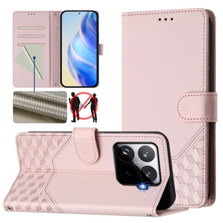 

For Xiaomi 15T Pro 5G Honeycomb Embossing RFID Leather Phone Case(Pink)