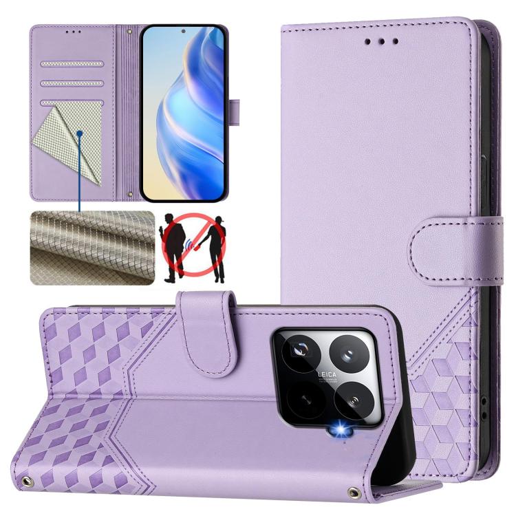 

For Xiaomi 15T Pro 5G Honeycomb Embossing RFID Leather Phone Case(Light Purple)