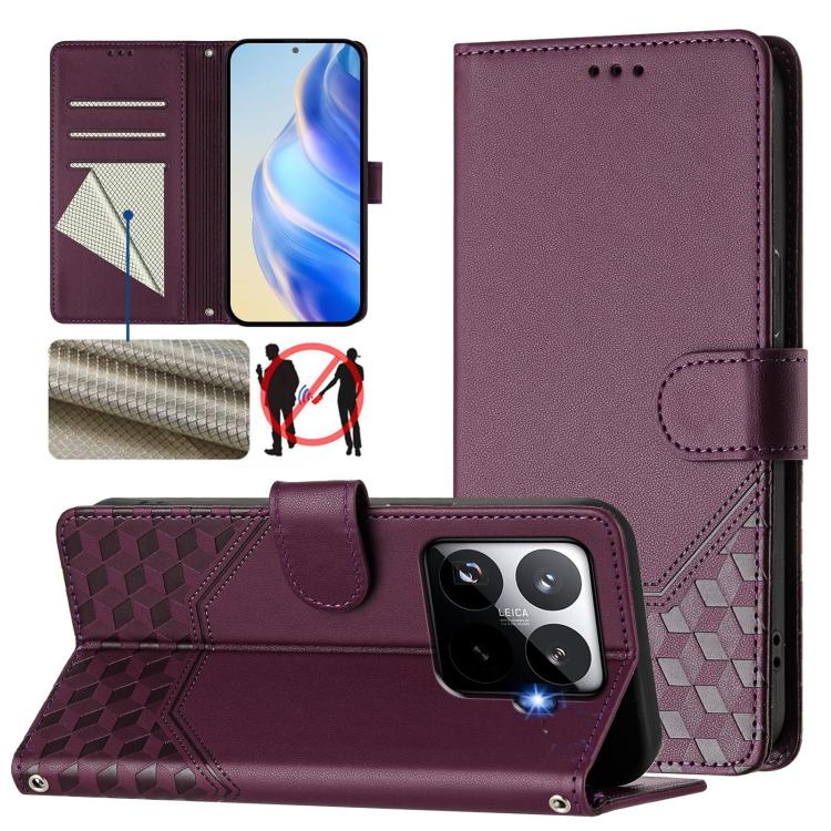 

For Xiaomi 15T Pro 5G Honeycomb Embossing RFID Leather Phone Case(Violet)
