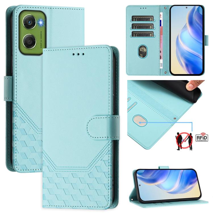 

For Motorola Moto G06 4G Honeycomb Embossing RFID Leather Phone Case(Mint Green)