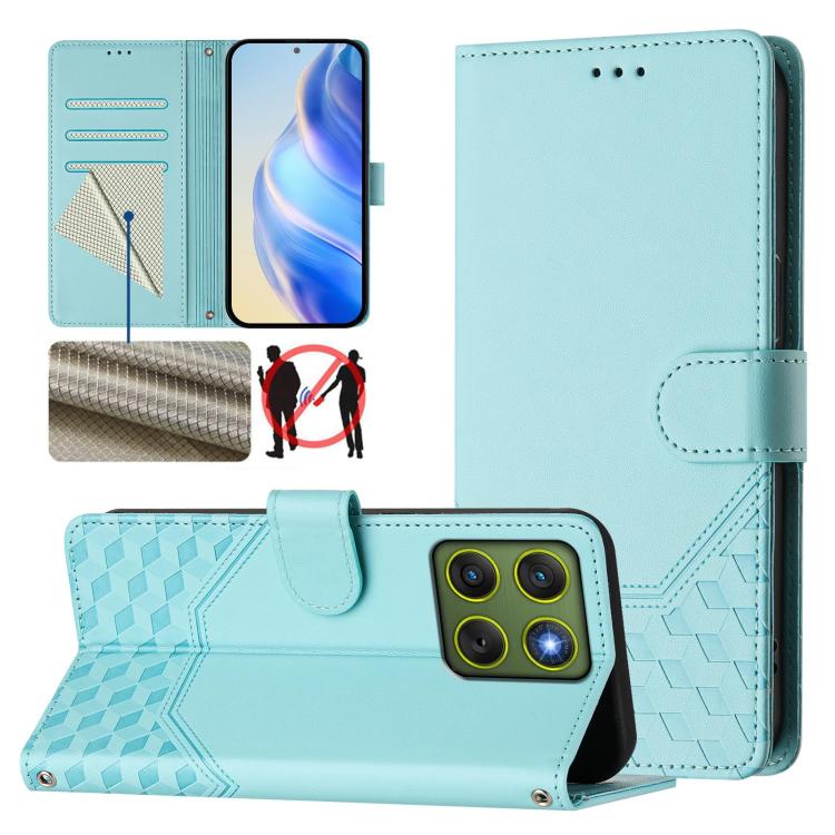 

For Motorola Edge 70 5G Honeycomb Embossing RFID Leather Phone Case(Mint Green)