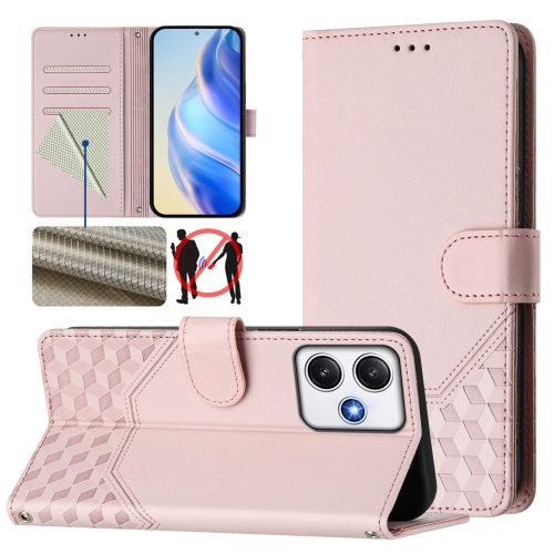 

For Redmi 12 5G / 4G Global / Note 12R Honeycomb Embossing RFID Leather Phone Case(Pink)