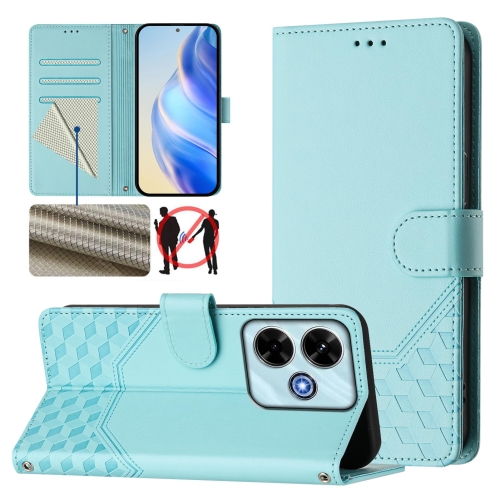 

For Redmi 13 5G / 4G Global Honeycomb Embossing RFID Leather Phone Case(Mint Green)