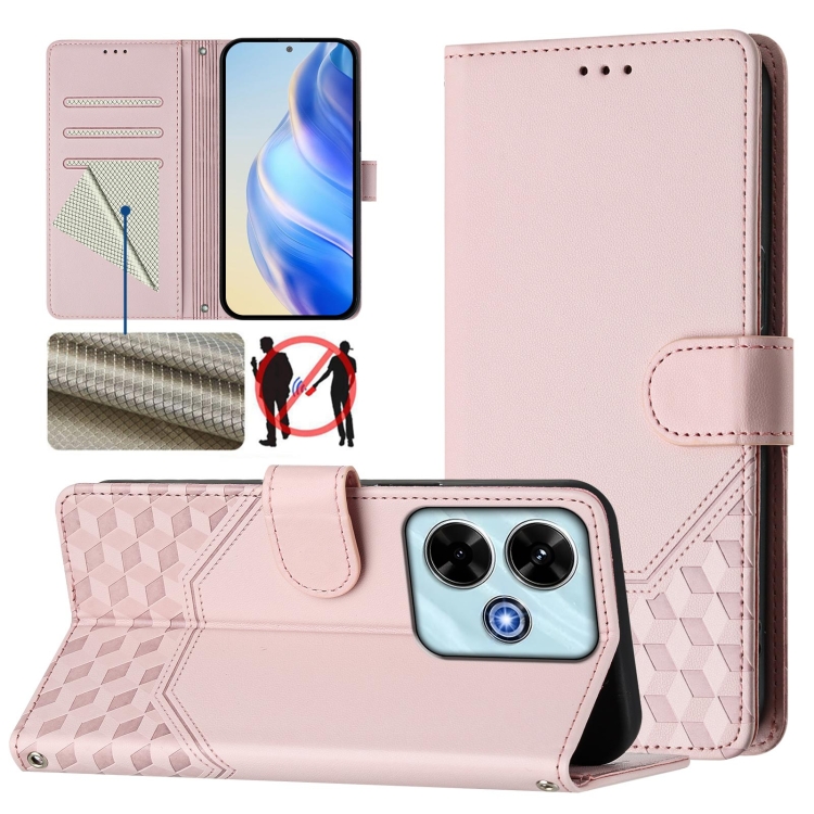 

For Redmi 13 5G / 4G Global Honeycomb Embossing RFID Leather Phone Case(Pink)