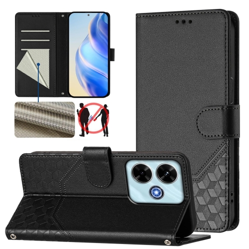 

For Redmi 13 5G / 4G Global Honeycomb Embossing RFID Leather Phone Case(Black)