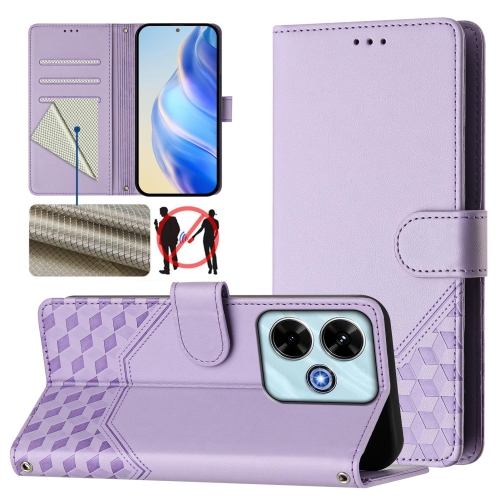 

For Redmi 13 5G / 4G Global Honeycomb Embossing RFID Leather Phone Case(Light Purple)