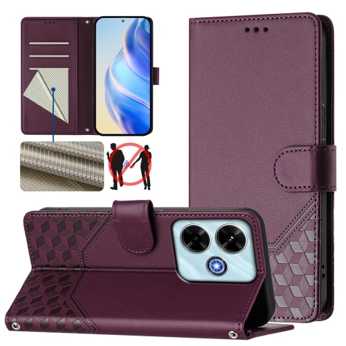 

For Redmi 13 5G / 4G Global Honeycomb Embossing RFID Leather Phone Case(Violet)