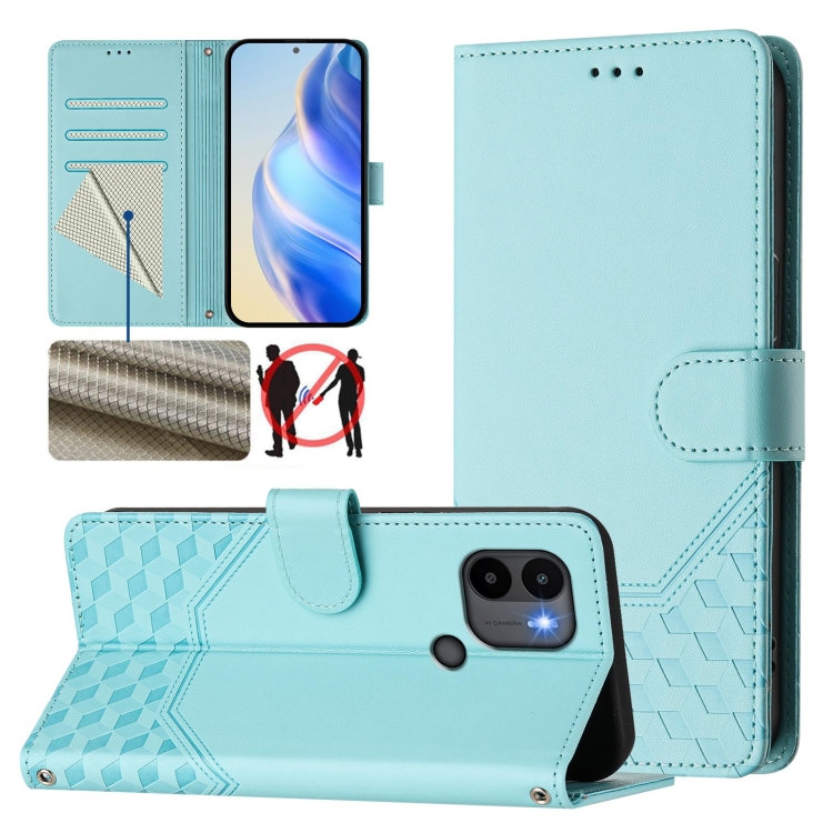 

For Redmi A1+ / A2+ Honeycomb Embossing RFID Leather Phone Case(Mint Green)